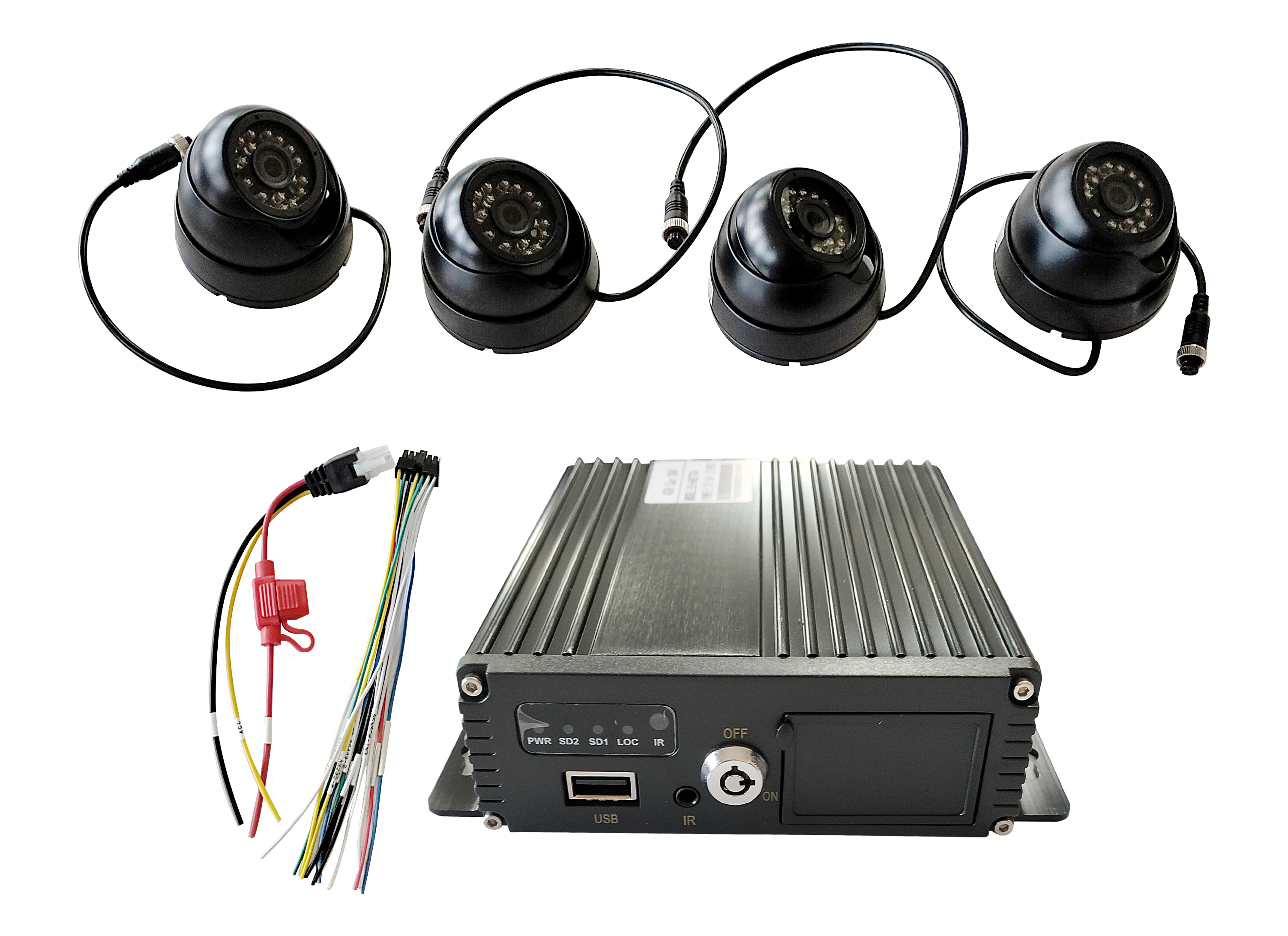 HC-B-63036-1 4-CH Full Set Mobile DVR Video Recorder Kit with 4PCS Waterproof Cameras for Car